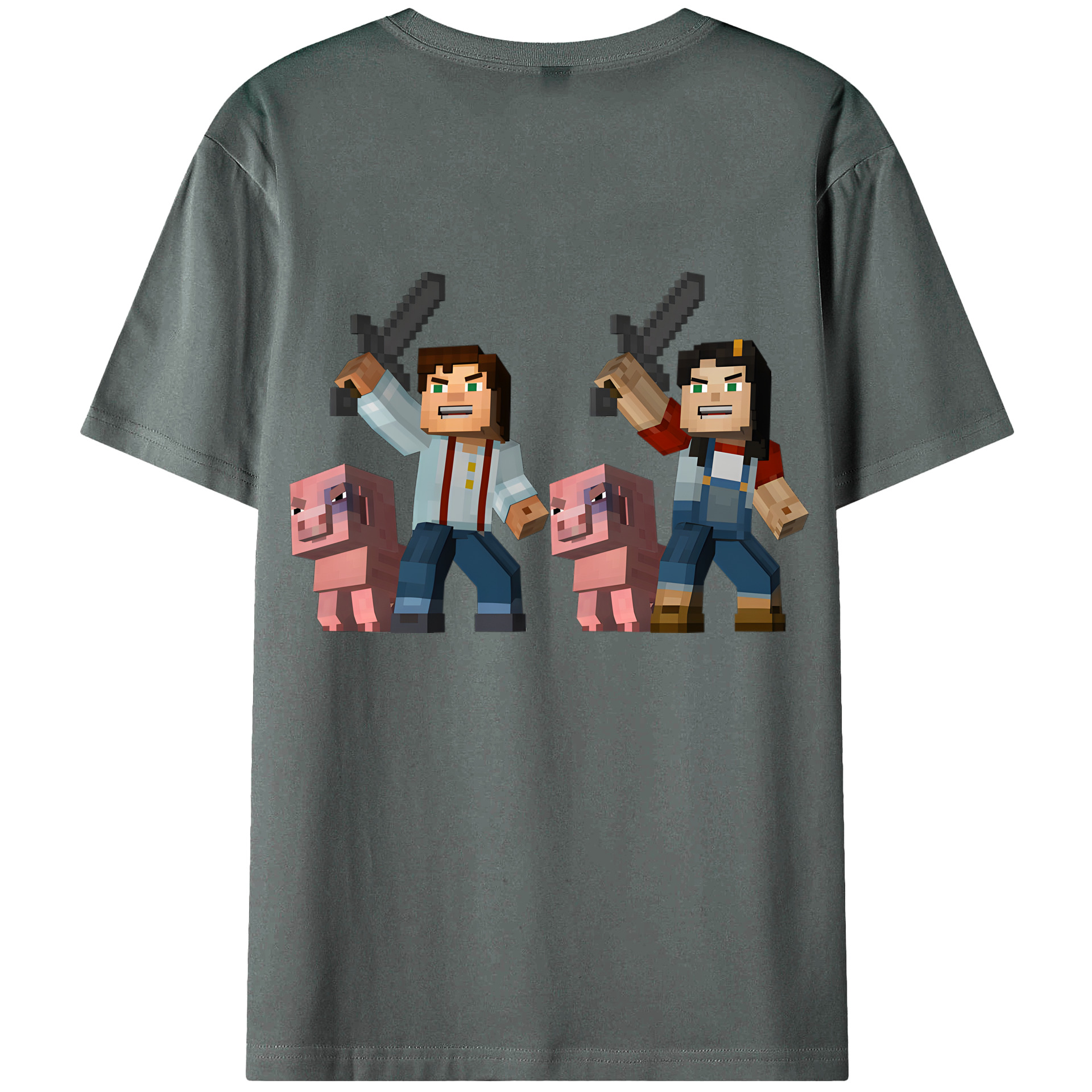 （画像用） マインクラフト ブロックの世界 Minecraft MC Block world 綿100％ メンズ半袖Tシャツ（バックプリント） 通気性